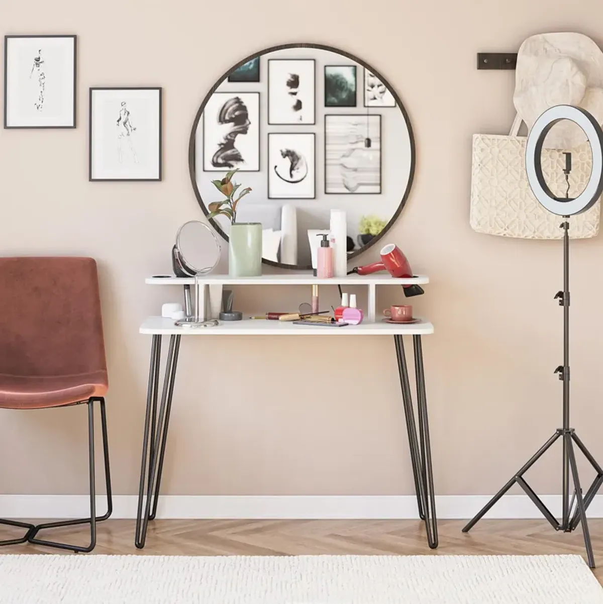 Kimberly At Home 2-Tier Vanity with Metal Hairpin Legs