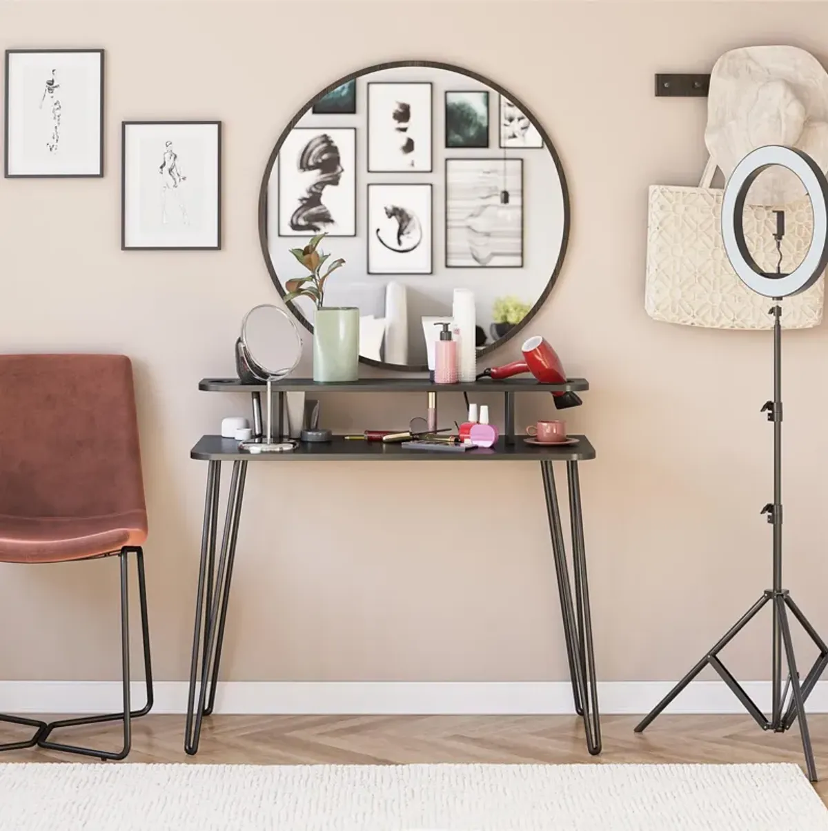 Kimberly At Home 2-Tier Vanity with Metal Hairpin Legs