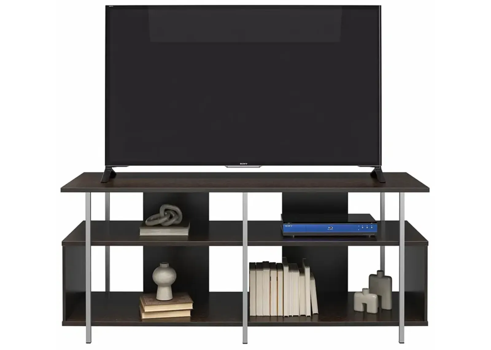 Alonso Mixed Media TV Stand with 4 Open Shelves for TVs up to 69 Inches