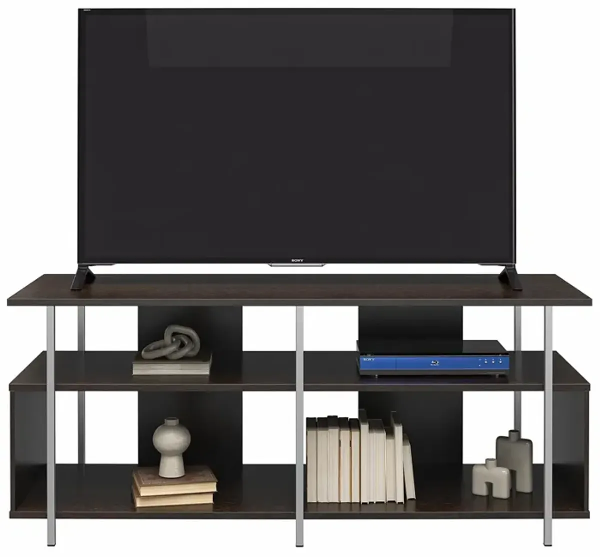 Alonso Mixed Media TV Stand with 4 Open Shelves for TVs up to 69 Inches