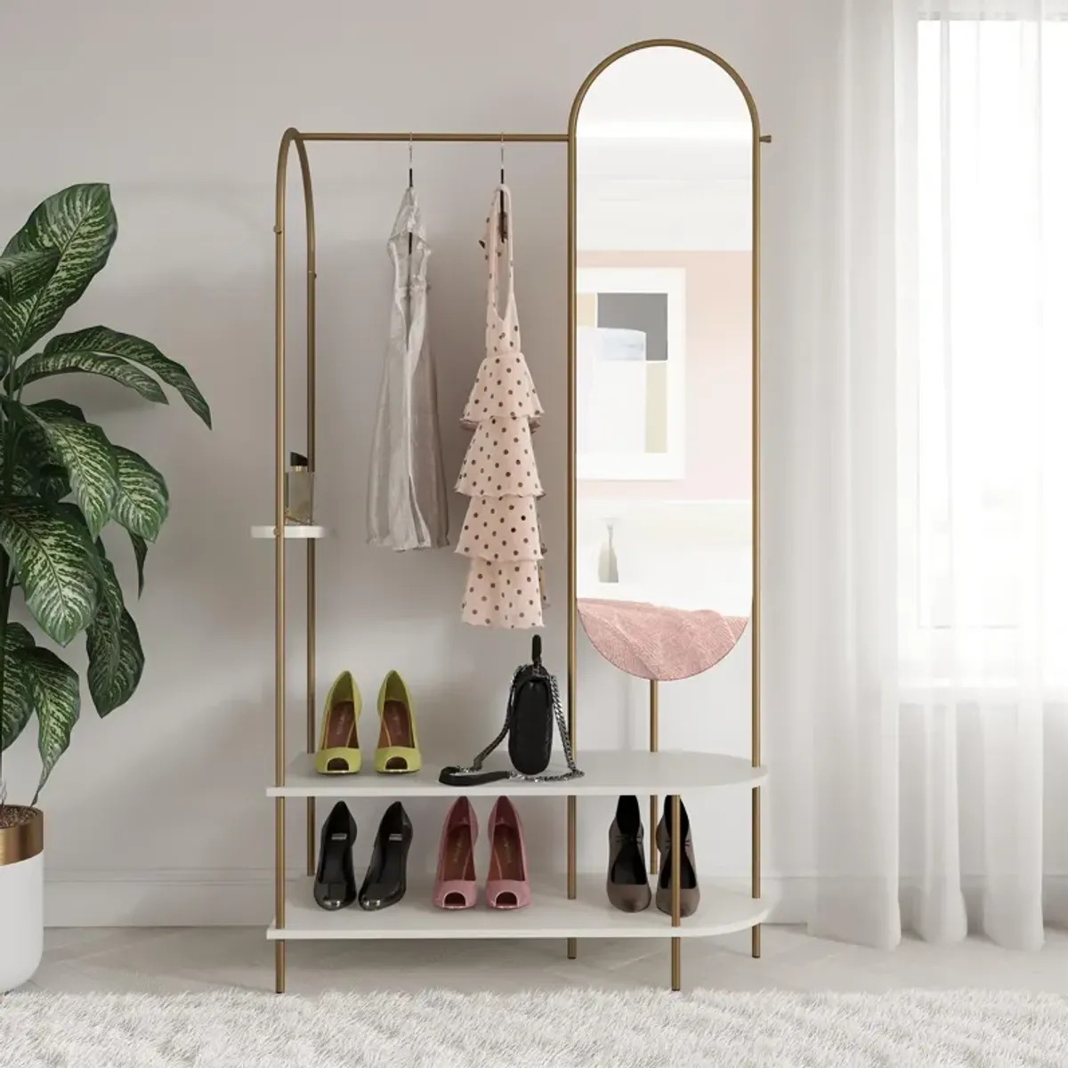 Anastasia Clothing and Shoe Storage with Vertical Mirror