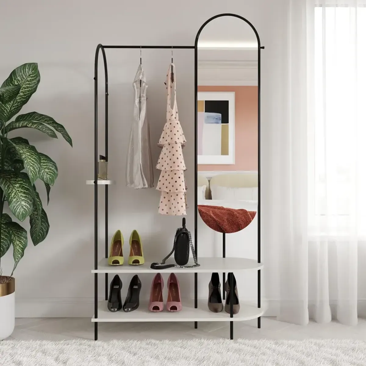 Anastasia Clothing and Shoe Storage with Vertical Mirror