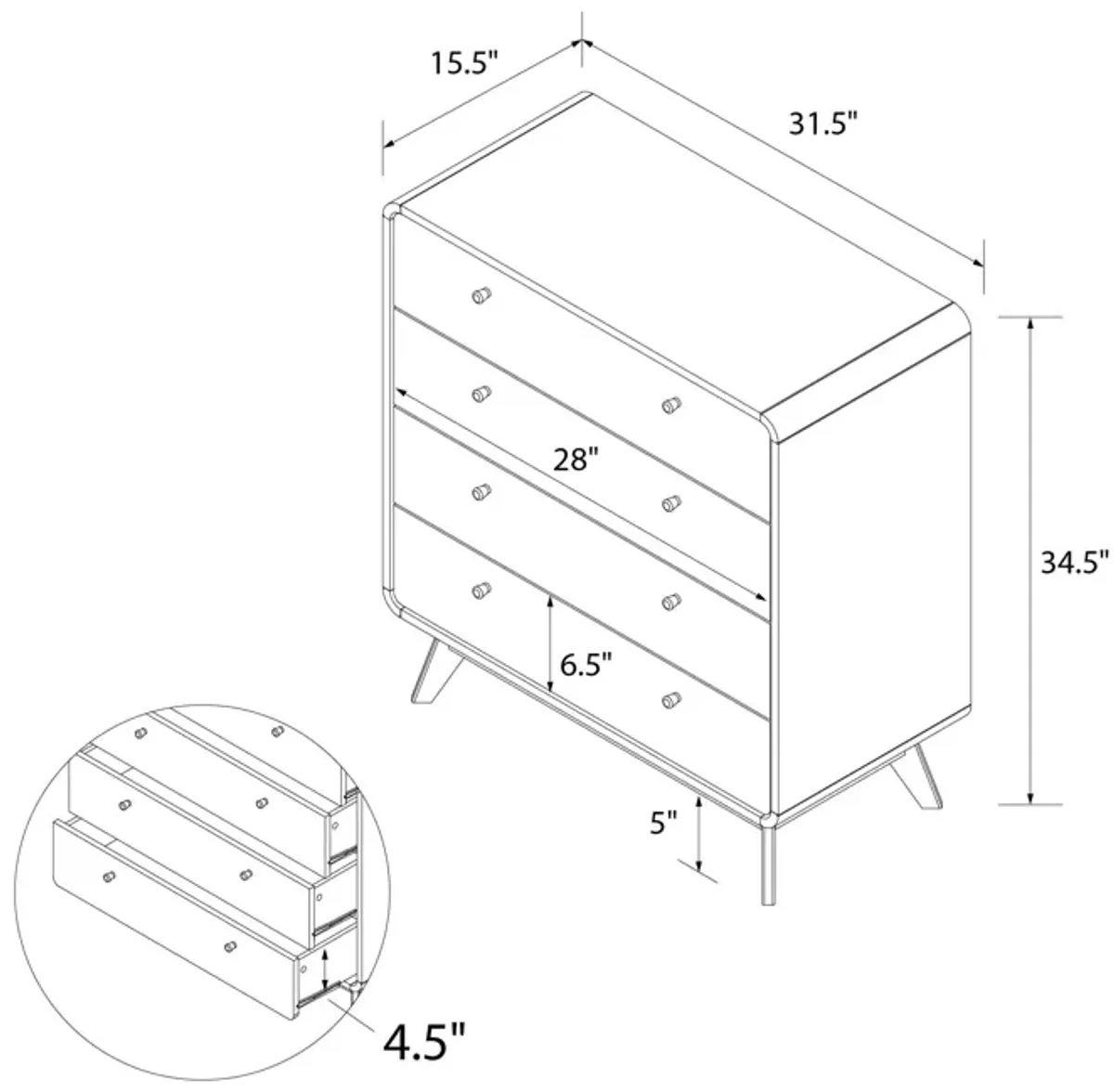 Leva Scandinavian Style 4 Drawer Dresser