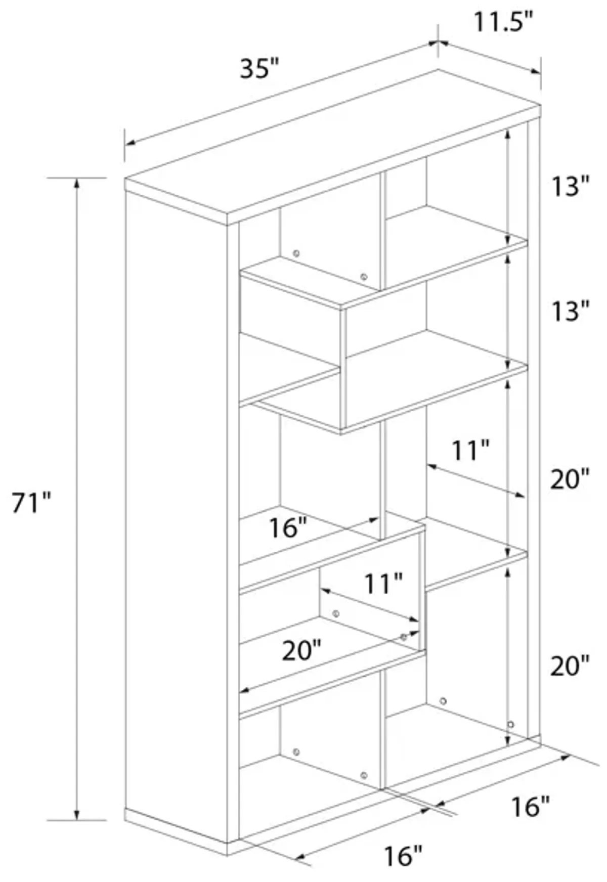 Leva Scandinavian Style Open Bookcase with Multiple Shelves