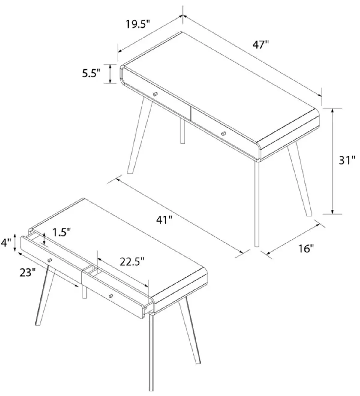 Leva Scandinavian Style Desk with 2 Drawers