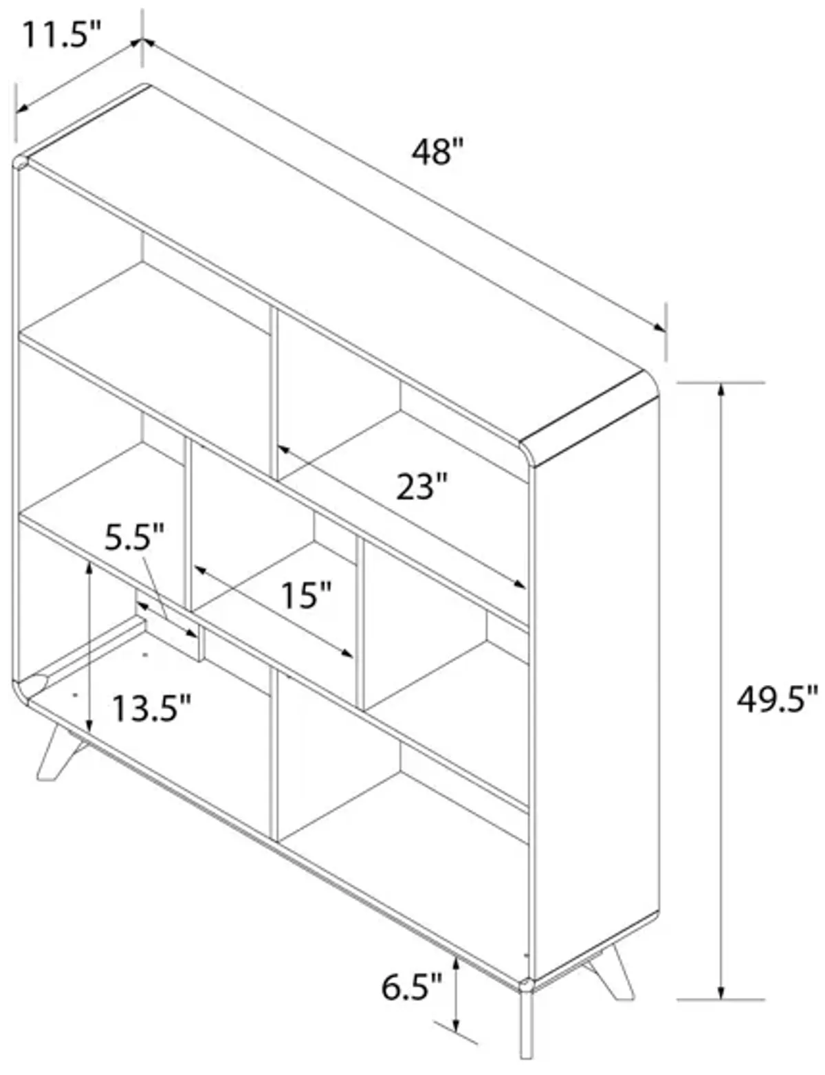 Leva Scandinavian Style Bookcase with 7 Open Cubbies