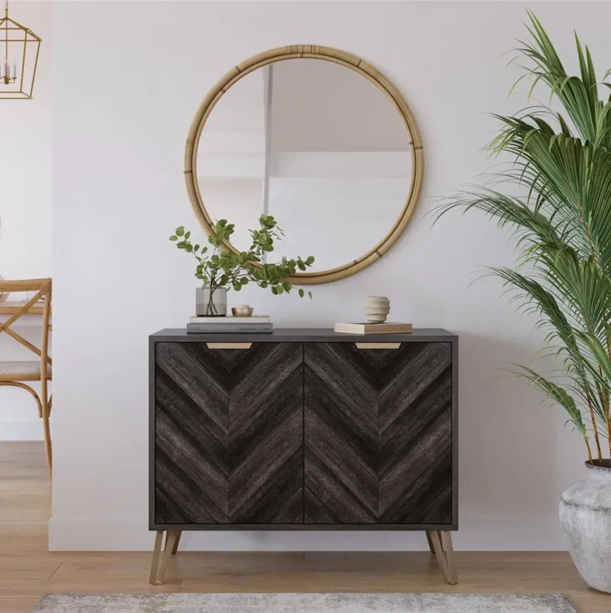 Bo Chevron Sideboard with 2 Closed Doors and Adjustable Shelves