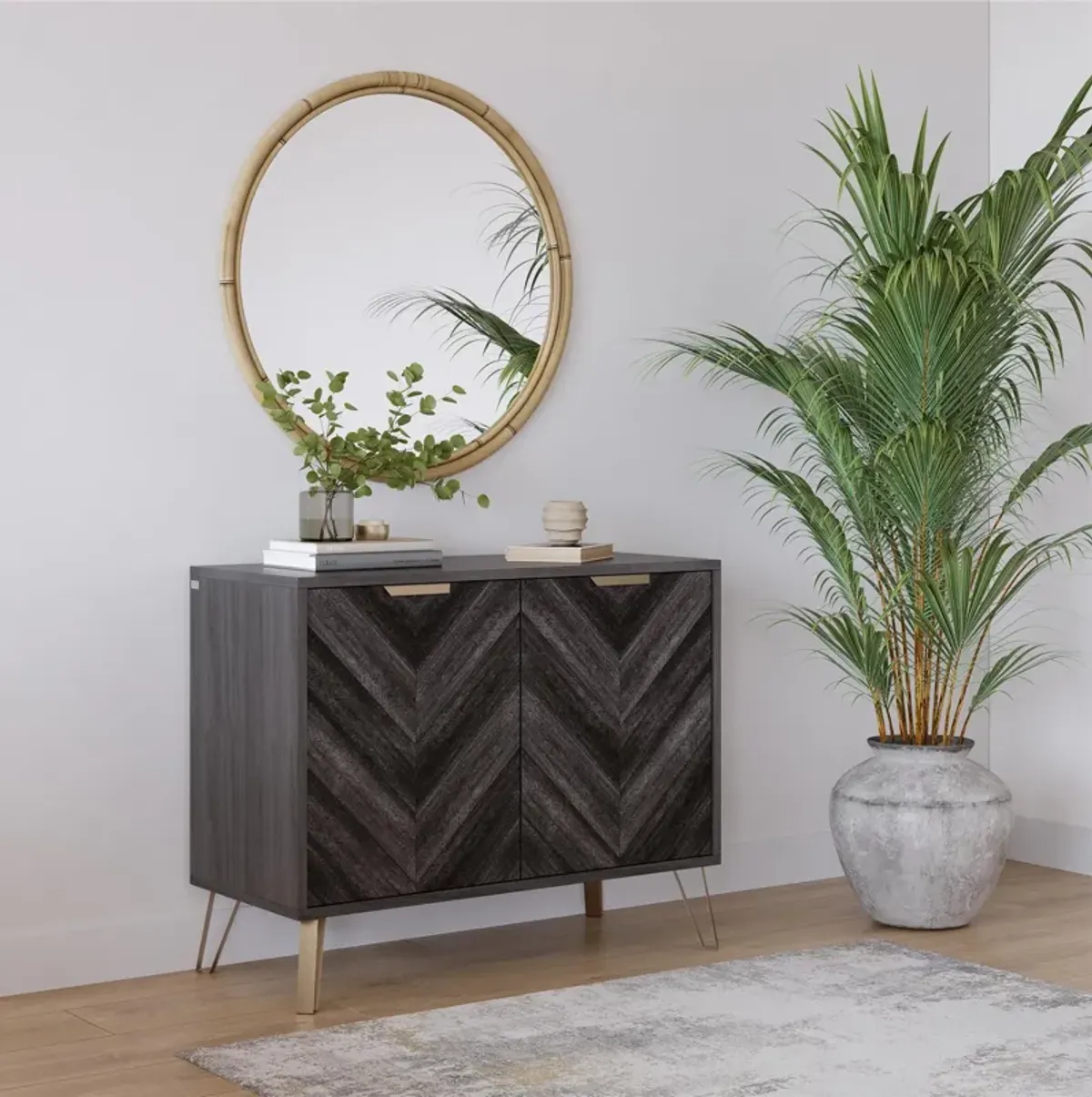 Bo Chevron Sideboard with 2 Closed Doors and Adjustable Shelves