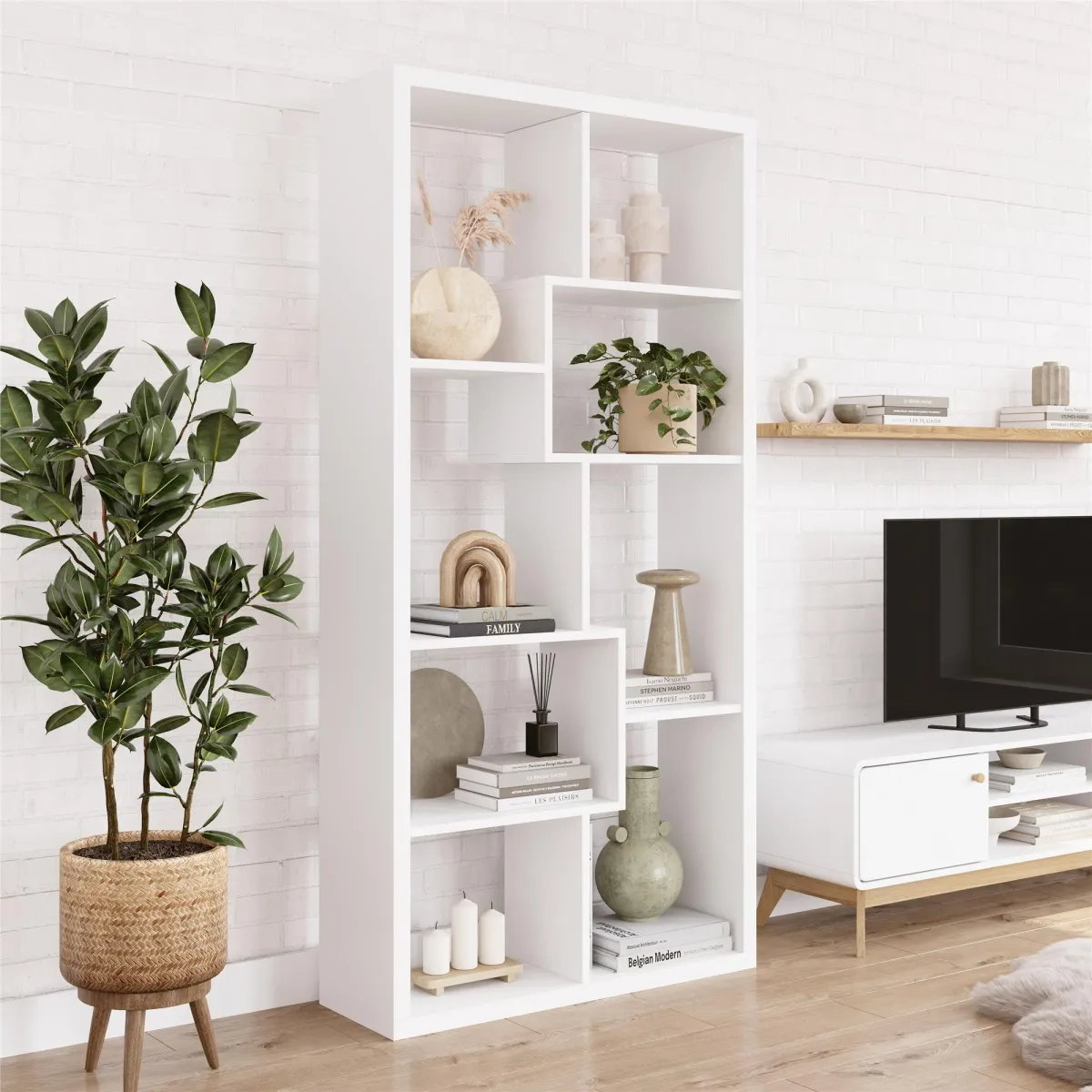 Leva Scandinavian Style Open Bookcase with Multiple Shelves