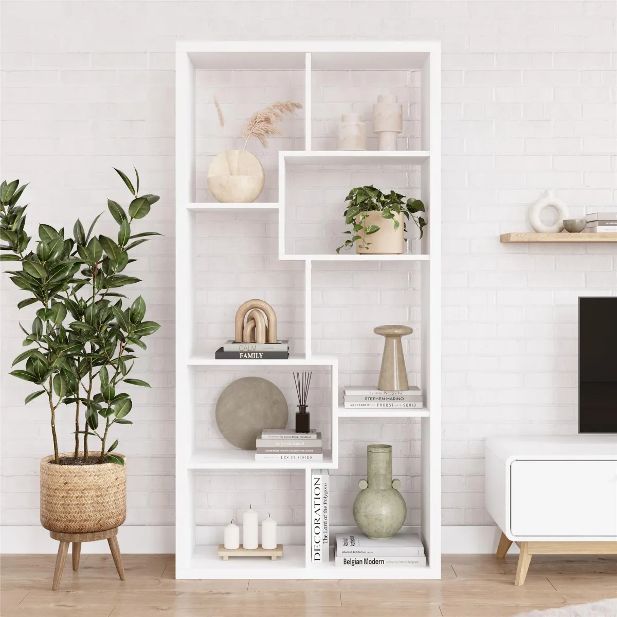 Leva Scandinavian Style Open Bookcase with Multiple Shelves