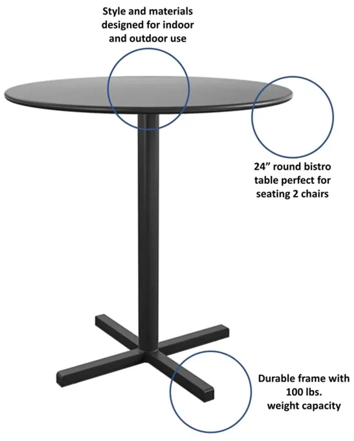 24" Round Indoor/Outdoor Steel Bistro Table