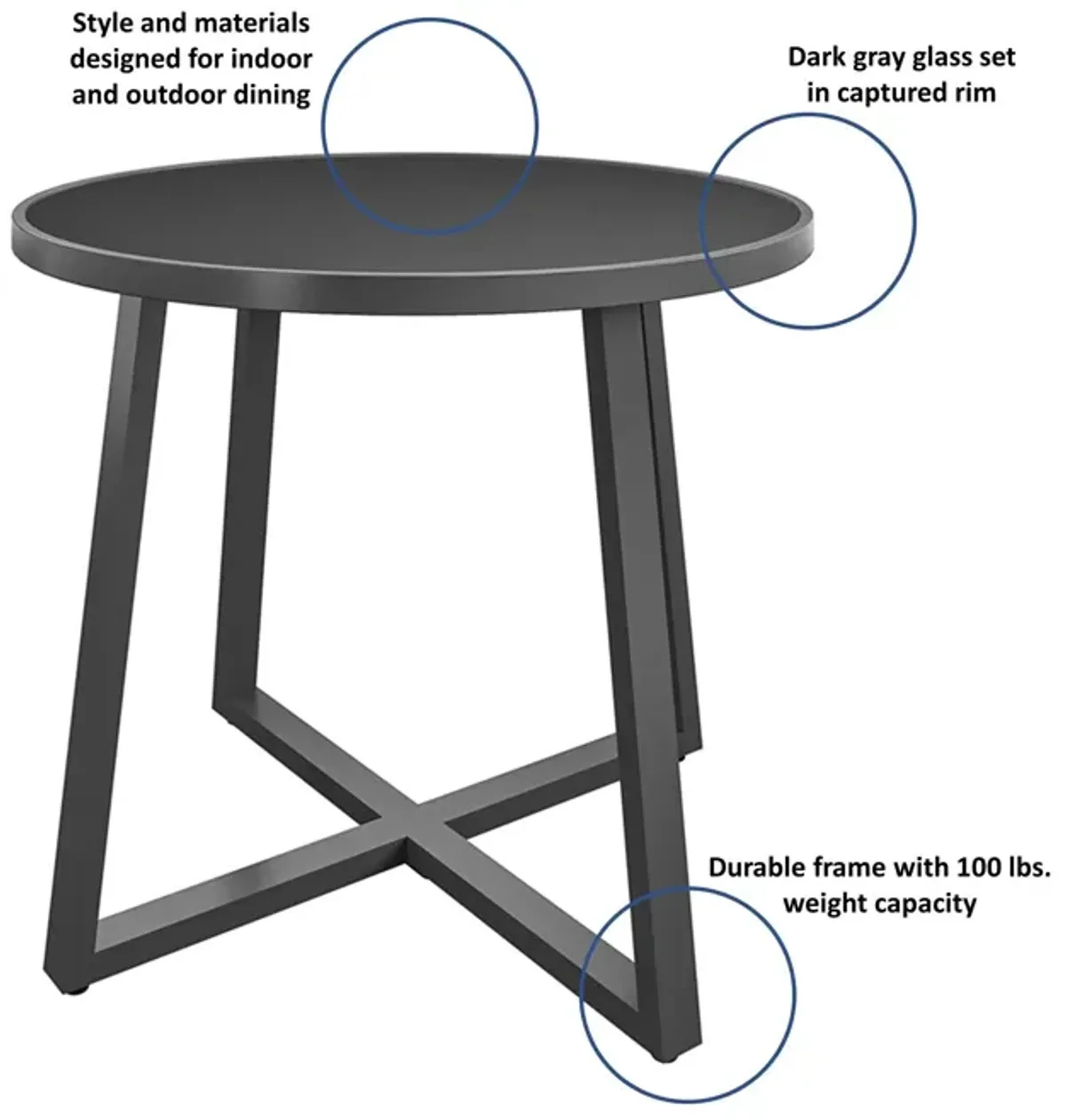 35" Round Indoor or Outdoor Dining Table with Glass Top