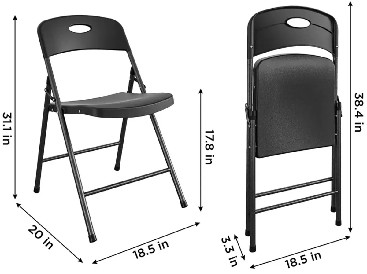 Solid Resin Plastic Folding Chair, Indoor/Outdoor, Double Braced, Set of 4