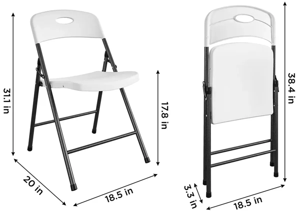 Solid Resin Plastic Folding Chair, Indoor/Outdoor, Double Braced, Set of 4