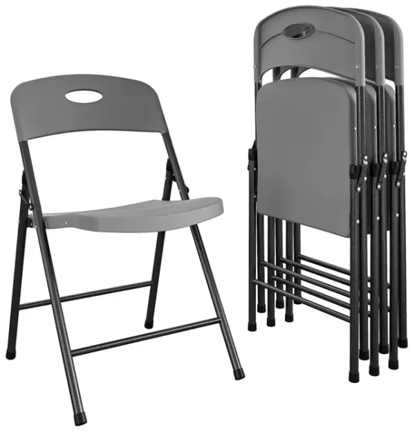 Solid Resin Plastic Folding Chair, Indoor/Outdoor, Double Braced, Set of 4