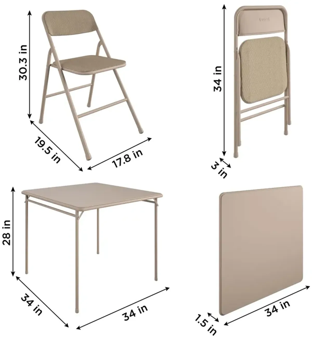 Premium 5-Piece Fabric Folding Chair & Classic 34"Vinyl Card Table Set