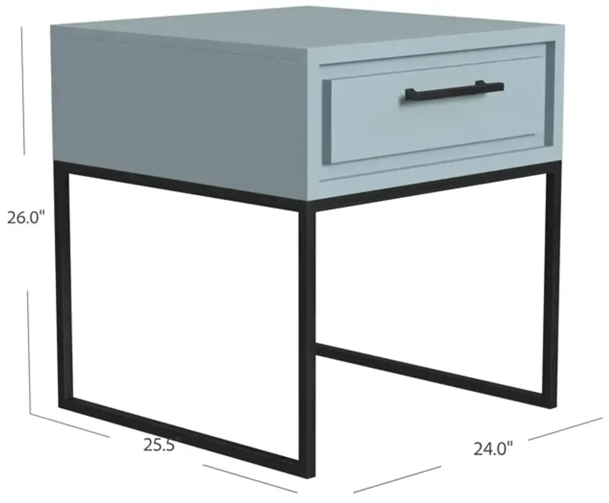 Perry End Table with 1 Drawer and a Black Metal Base