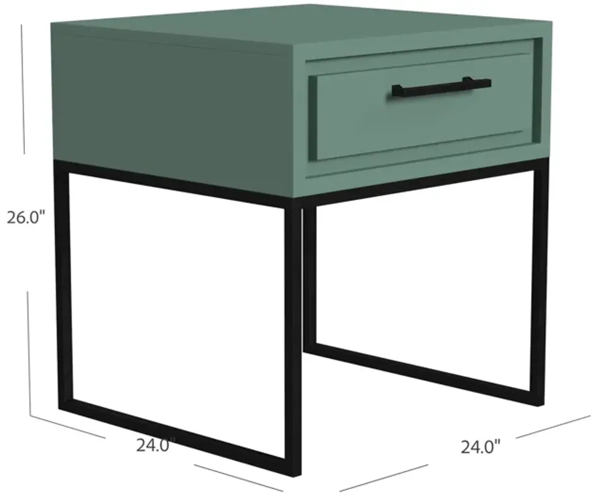 Perry End Table with 1 Drawer and a Black Metal Base