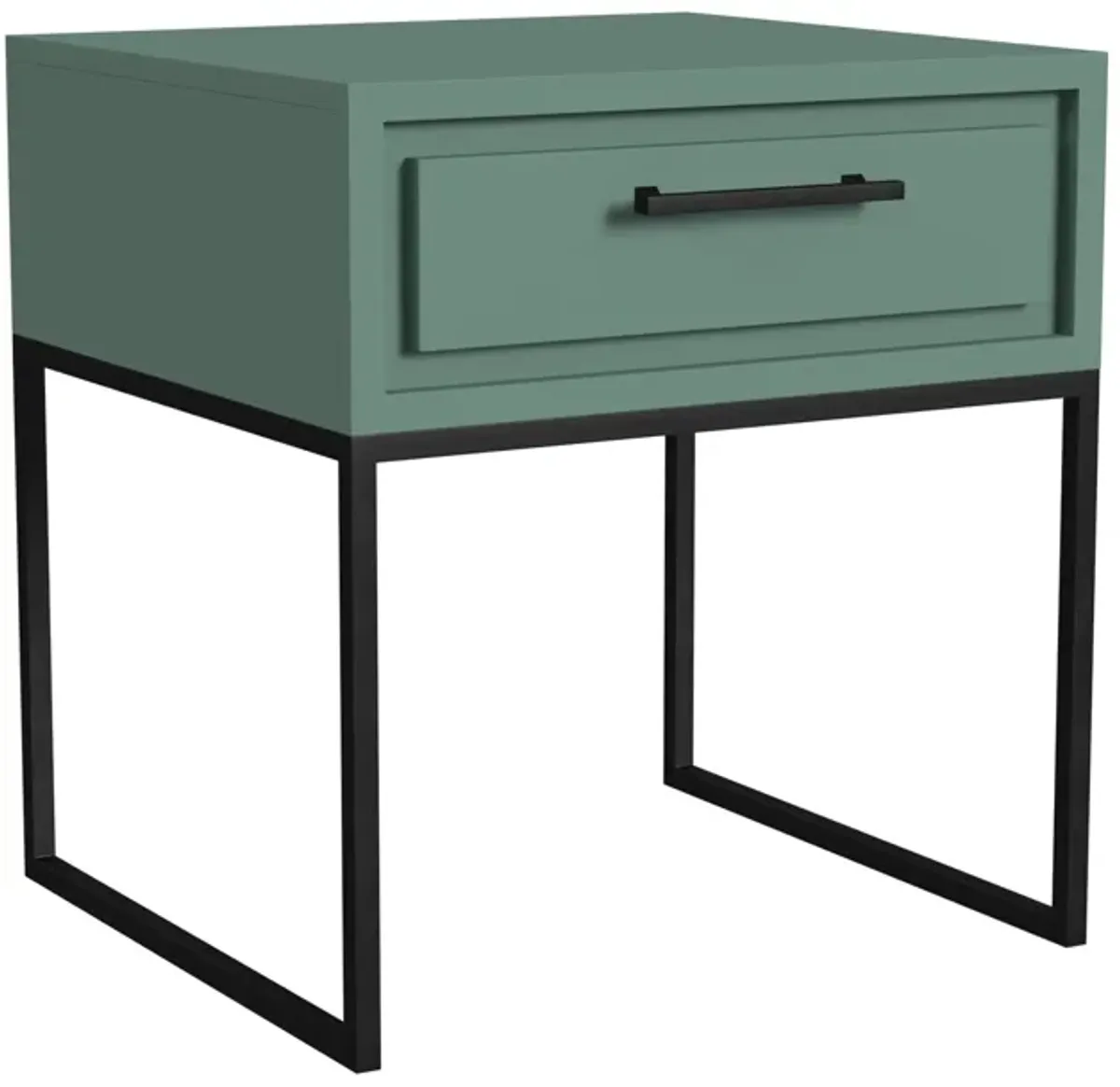 Perry End Table with 1 Drawer and a Black Metal Base