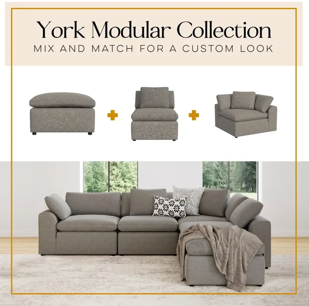 York Modular Pillow Top Armless Chair with Back Pillow