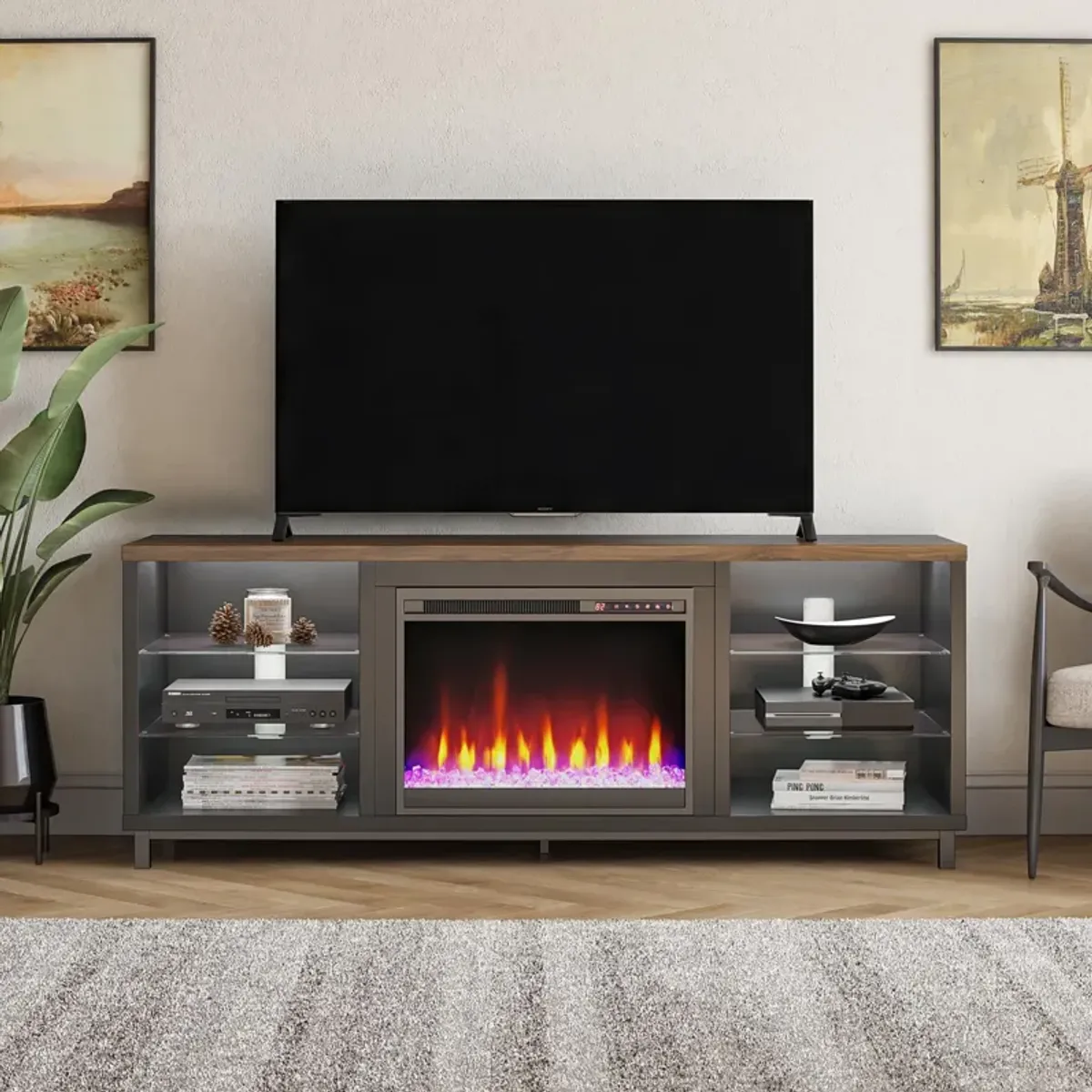 Lumina Fireplace TV Stand for TVs up to 70 Inch with 7 Color LED Lights