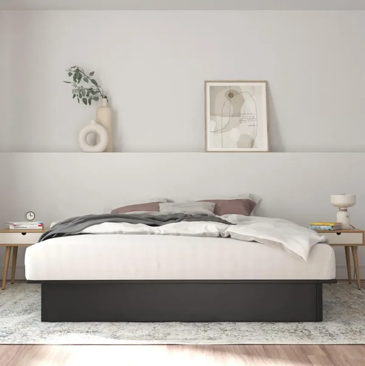 Maven Upholstered Bed with Modern Low Profile Design