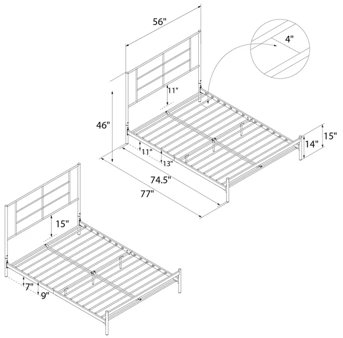 Praxis Metal Bed with a Geometric Headboard