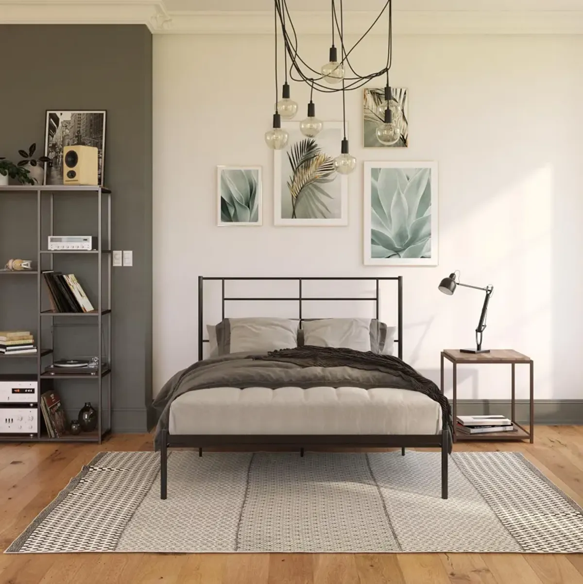 Praxis Metal Bed with a Geometric Headboard