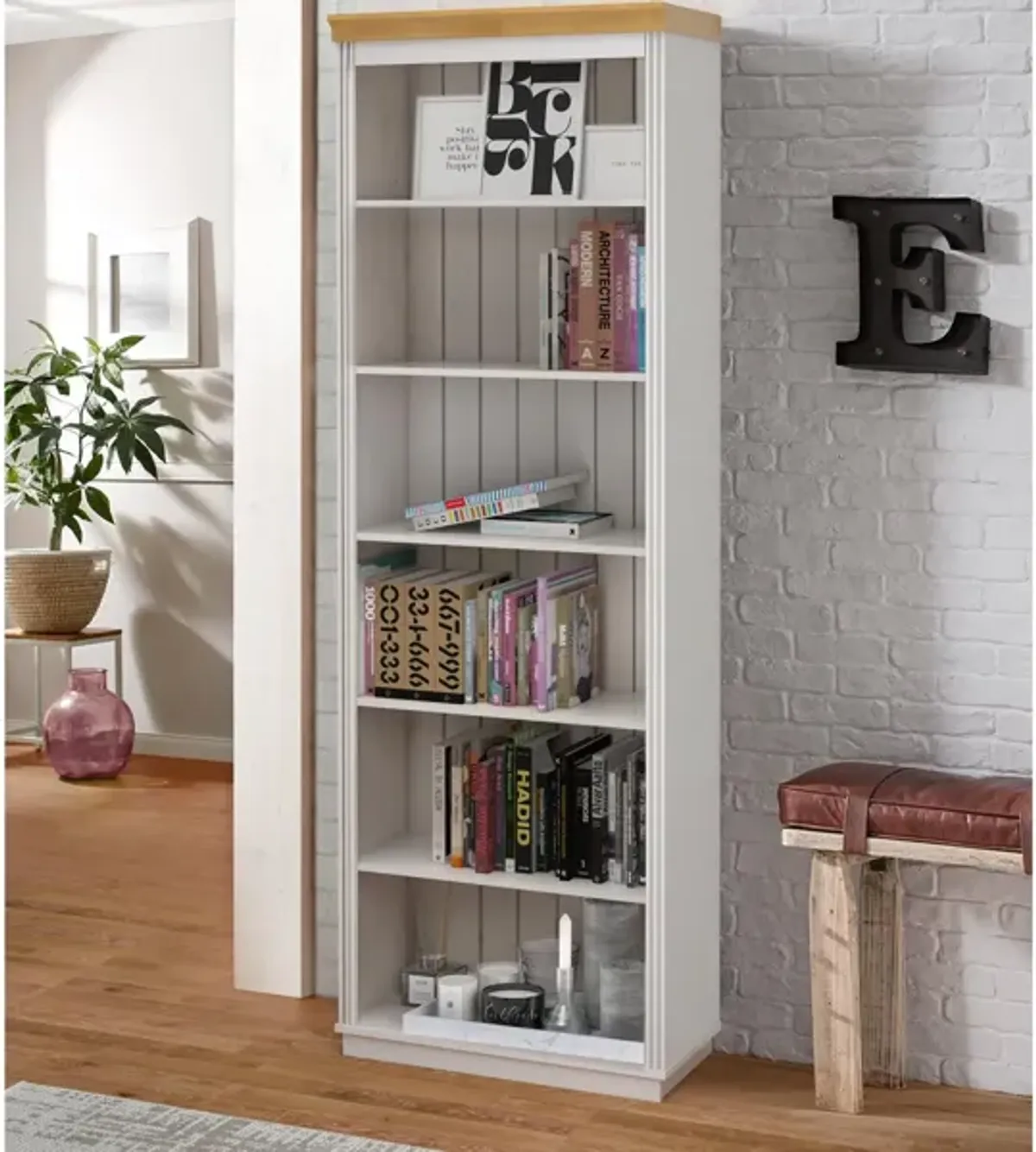 Anita Solid Wood 6 Shelf Open Bookcase