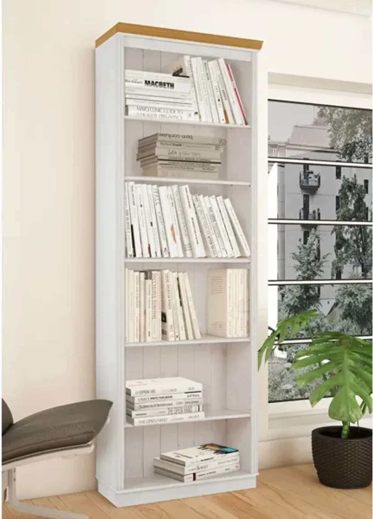 Anita Solid Wood 6 Shelf Open Bookcase