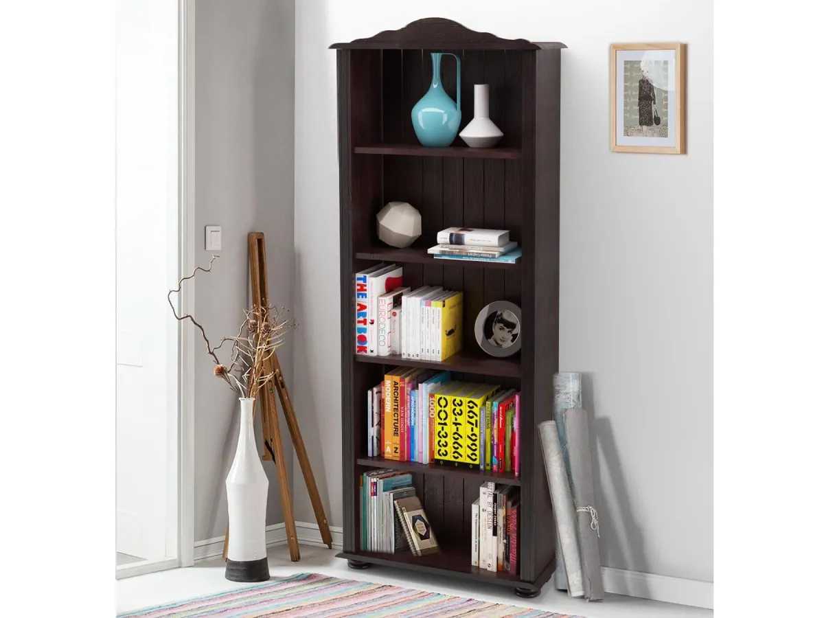 Chester 5 Shelf Wood Open Bookcase with Adjustable Shelves