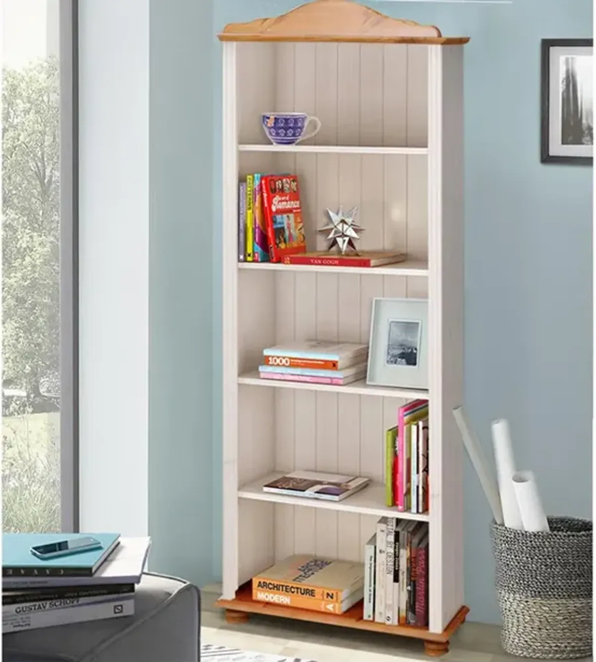 Chester 5 Shelf Wood Open Bookcase with Adjustable Shelves