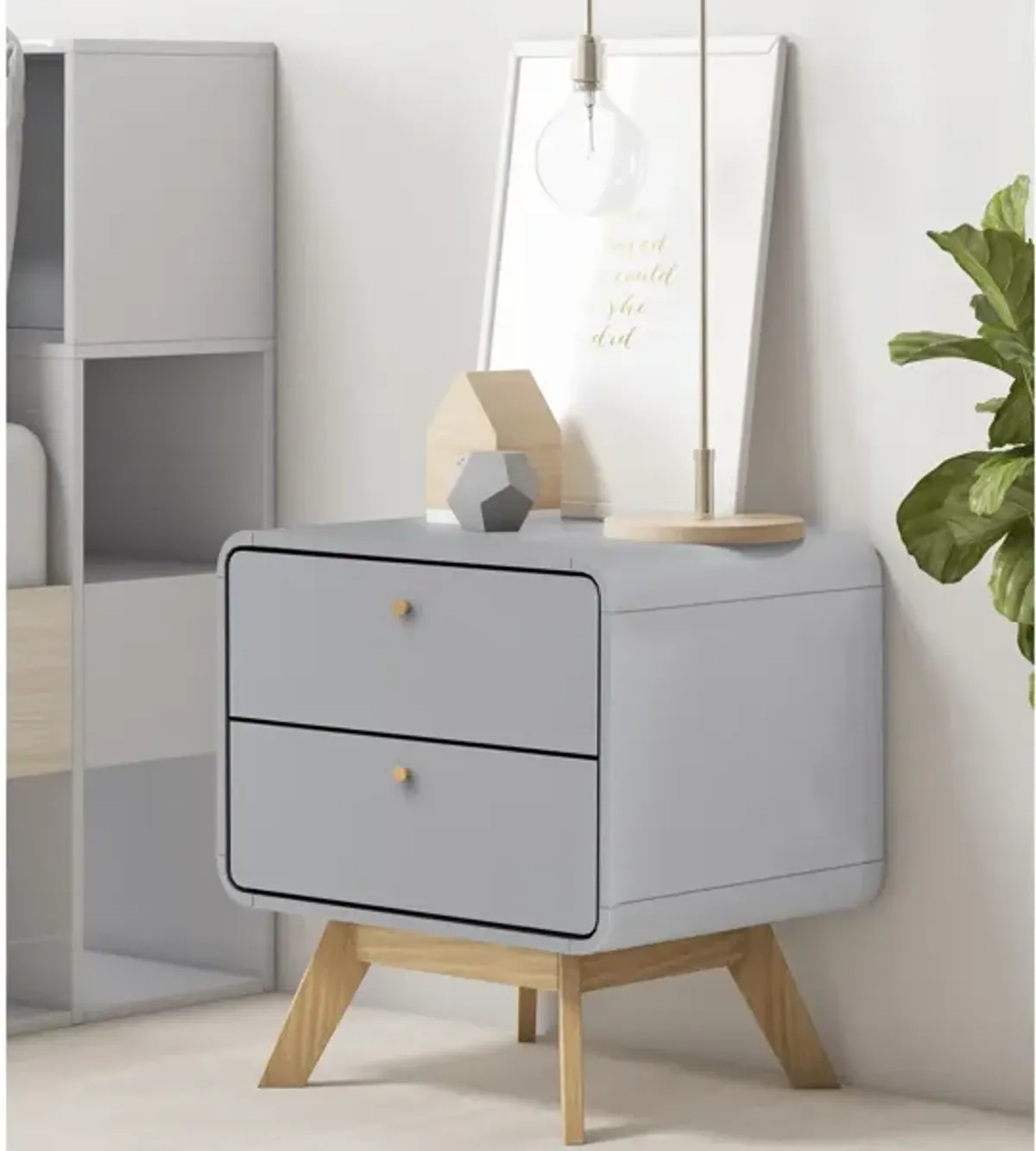 Leva Scandinavian Style 2 Drawer Nightstand