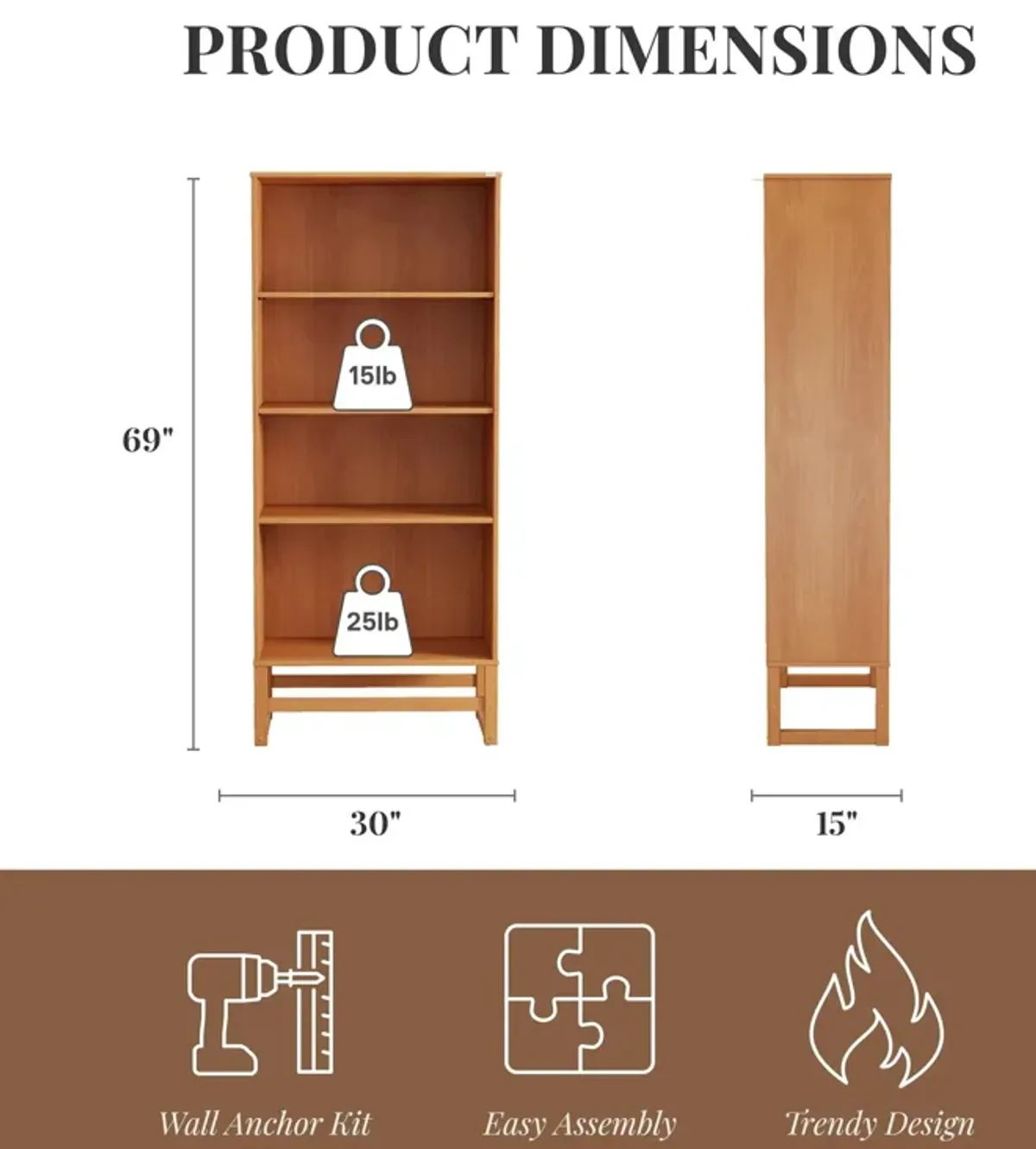 Talo 4 Shelf Bookcase with Open Storage