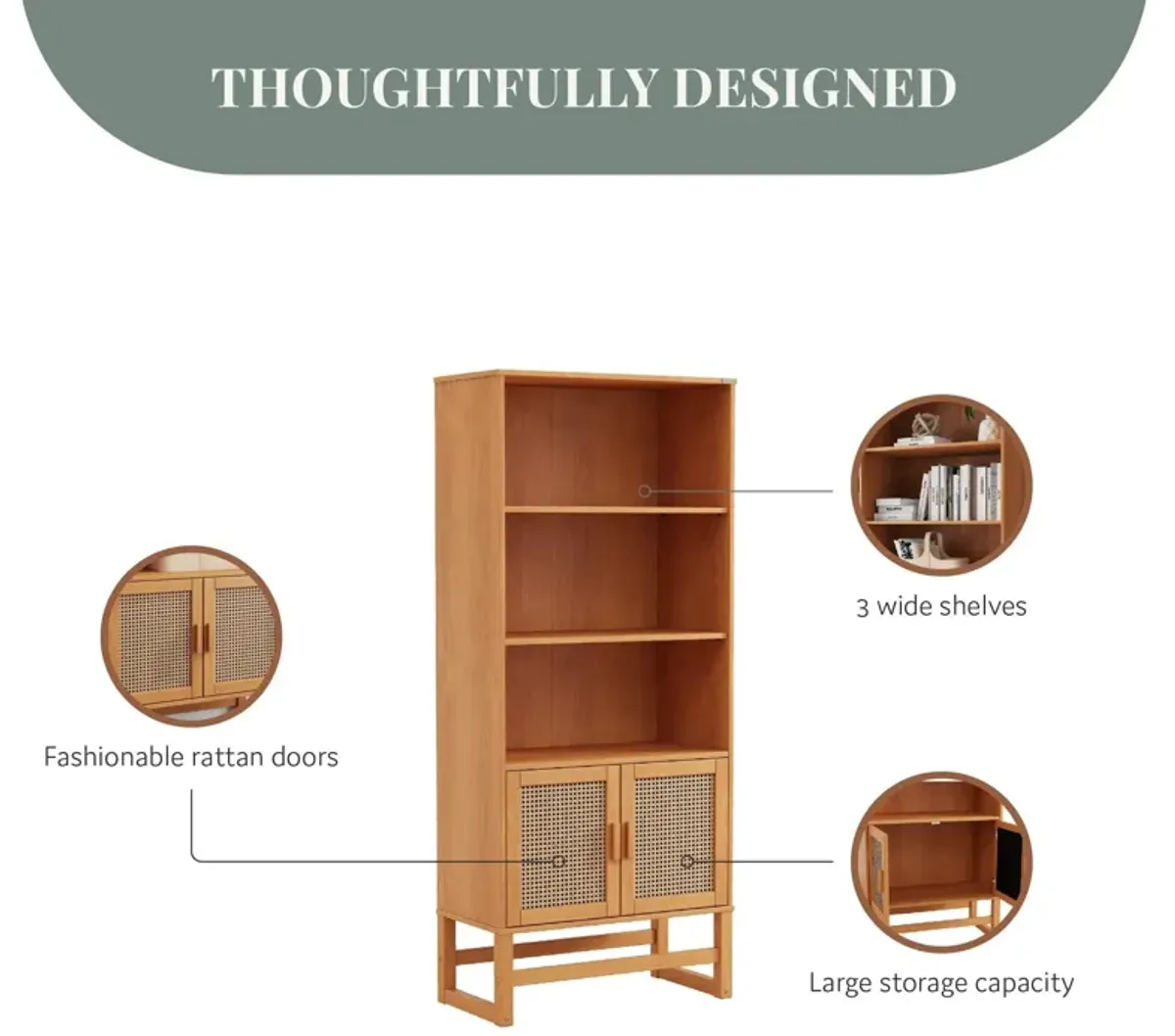 Talo 3 Shelf Bookcase with Closed Storage