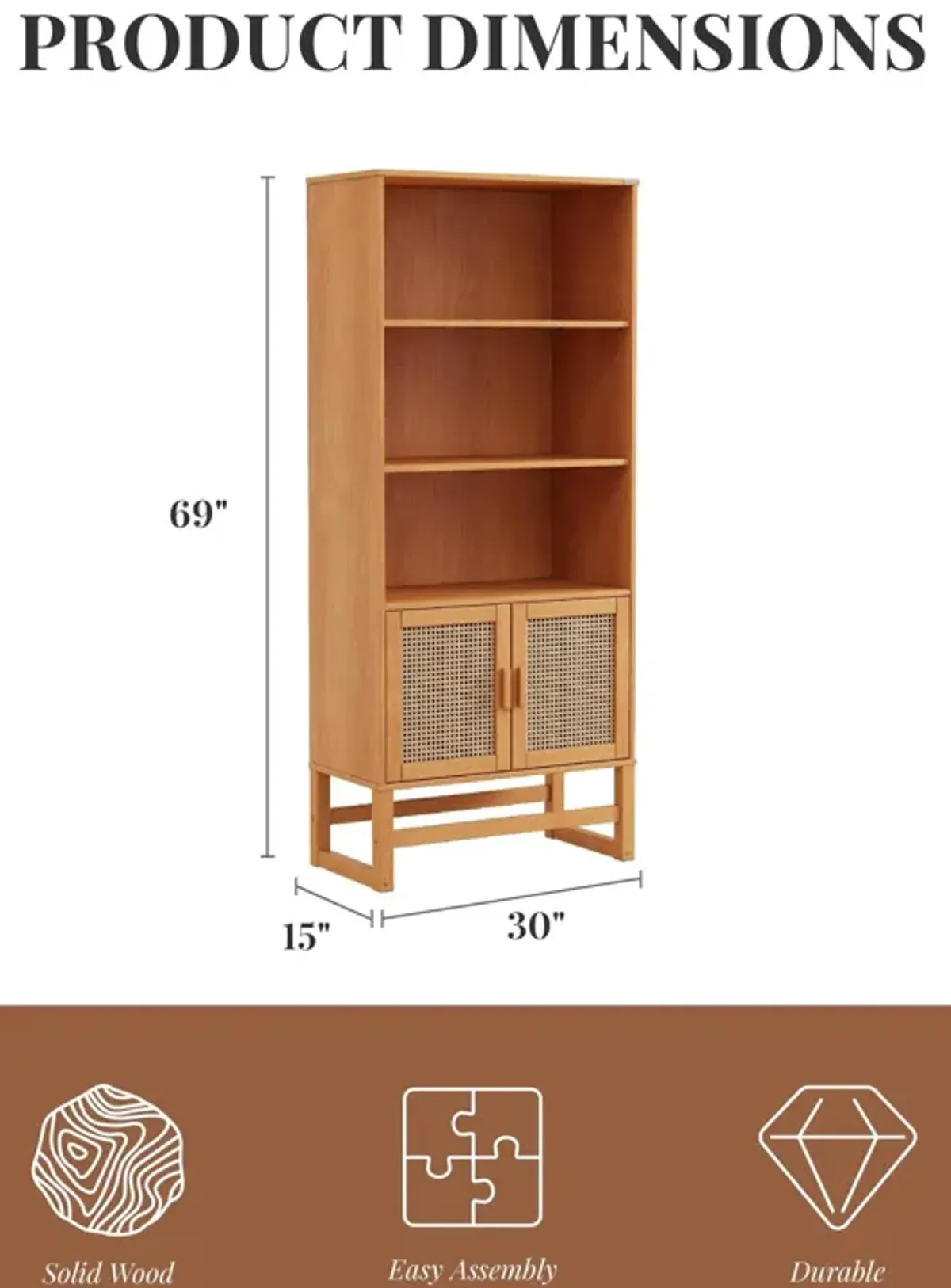 Talo 3 Shelf Bookcase with Closed Storage