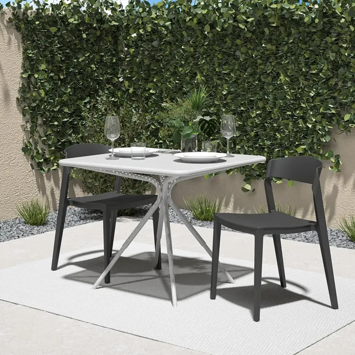 Outdoor/Indoor Stacking Resin Chair with Ribbon Back, Set of 2