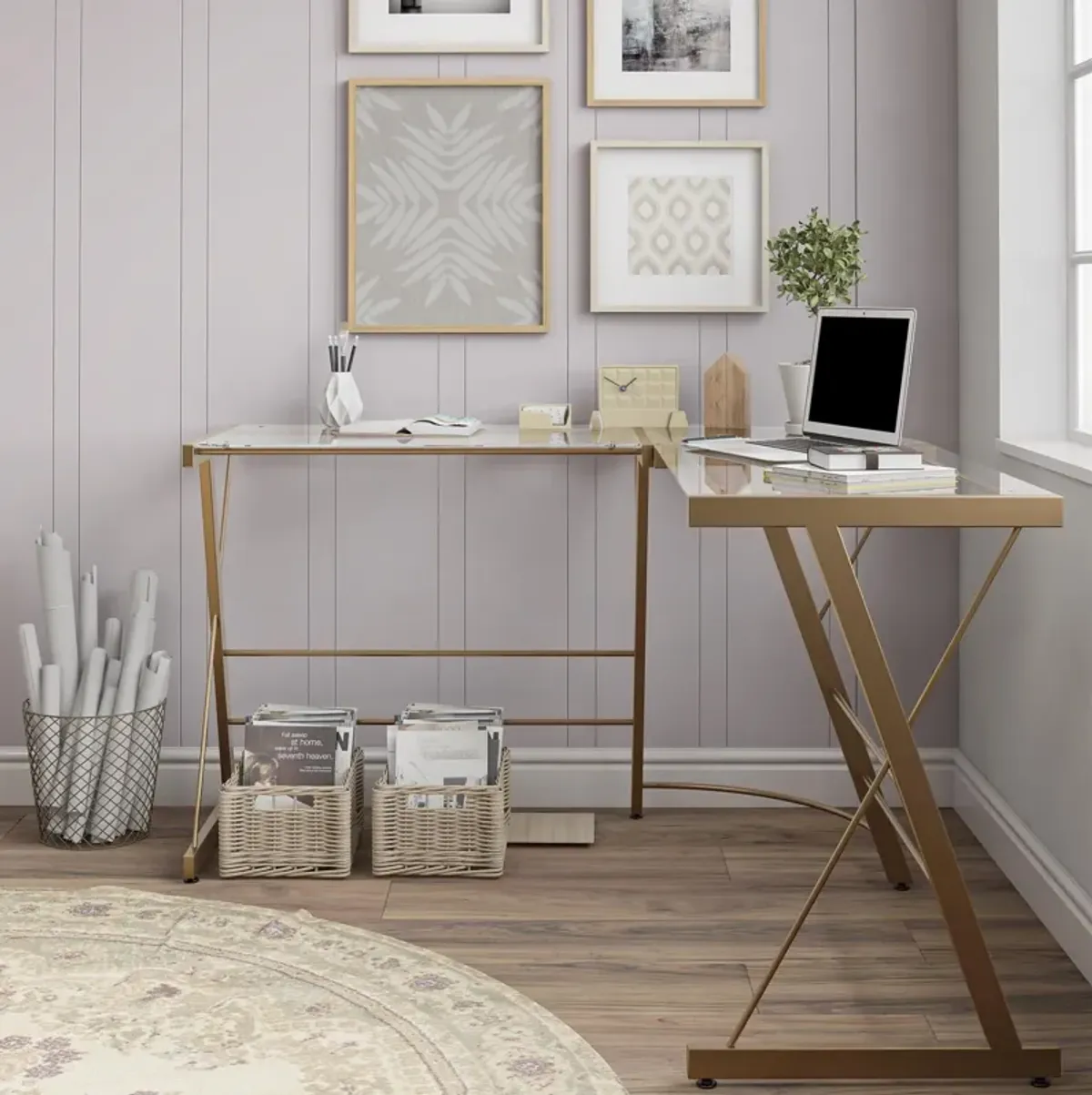 Latour Glass L-Shaped Computer Desk