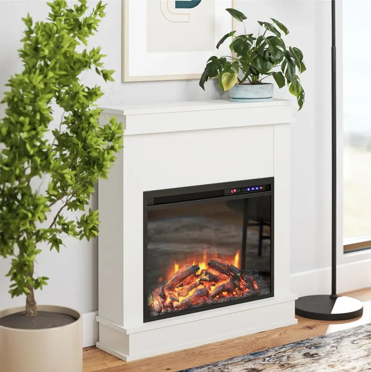 Mateo Electric Fireplace with Rustic Faux Wood Mantel and 23 Inch Fireplace Insert