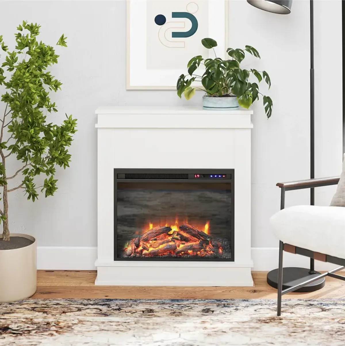 Mateo Electric Fireplace with Rustic Faux Wood Mantel and 23 Inch Fireplace Insert