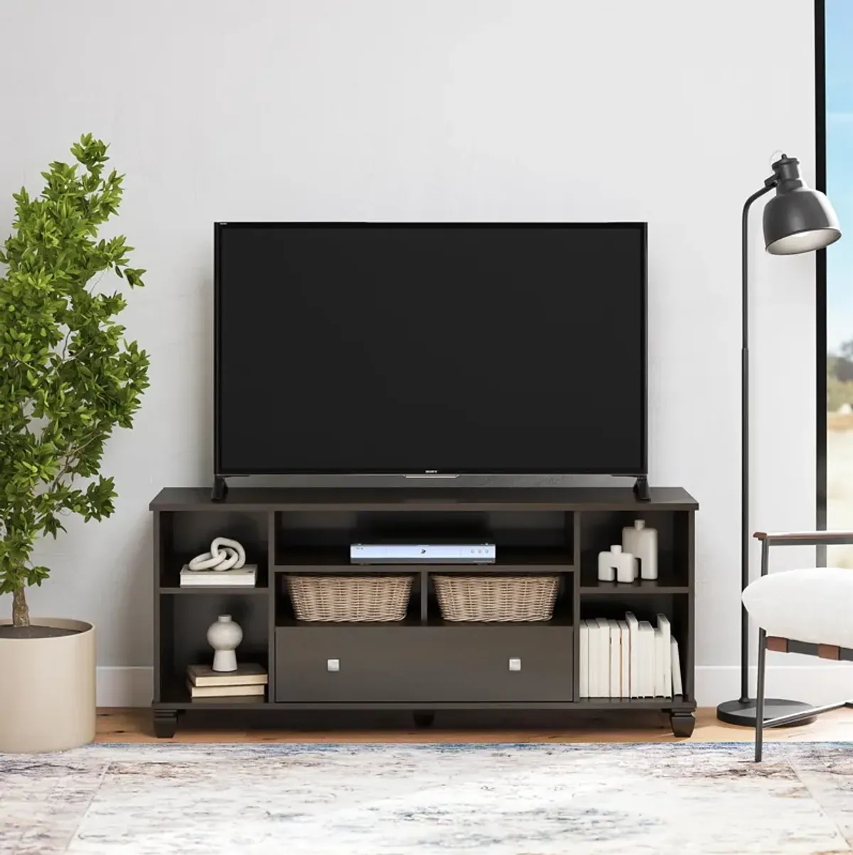 Brett TV Stand for TVs up to 64" with 7 Open Shelves and 1 Drawer