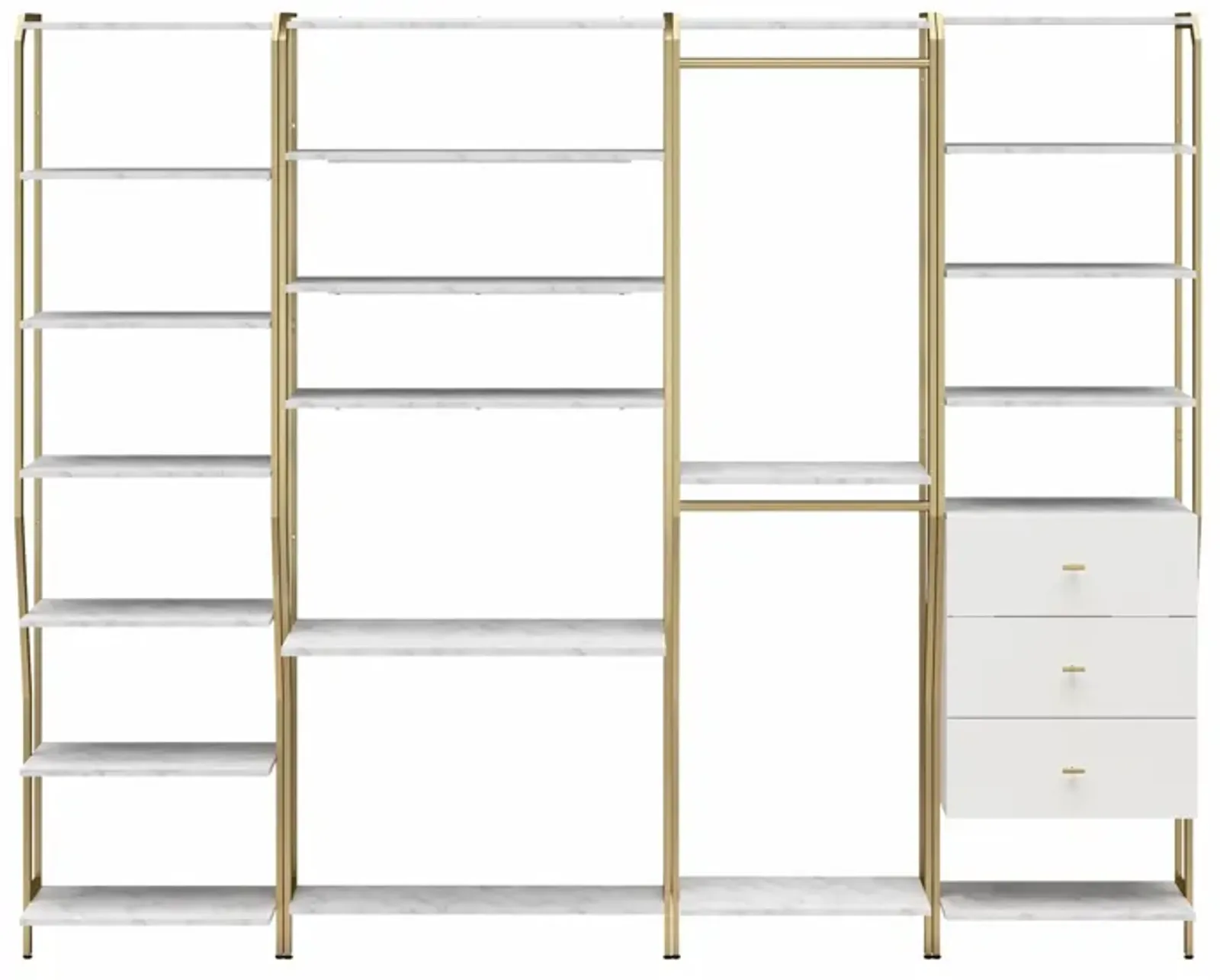 Gwyneth Closet 4 Piece Bundle-Shelves, Vanity, Hanging Rods & Drawers