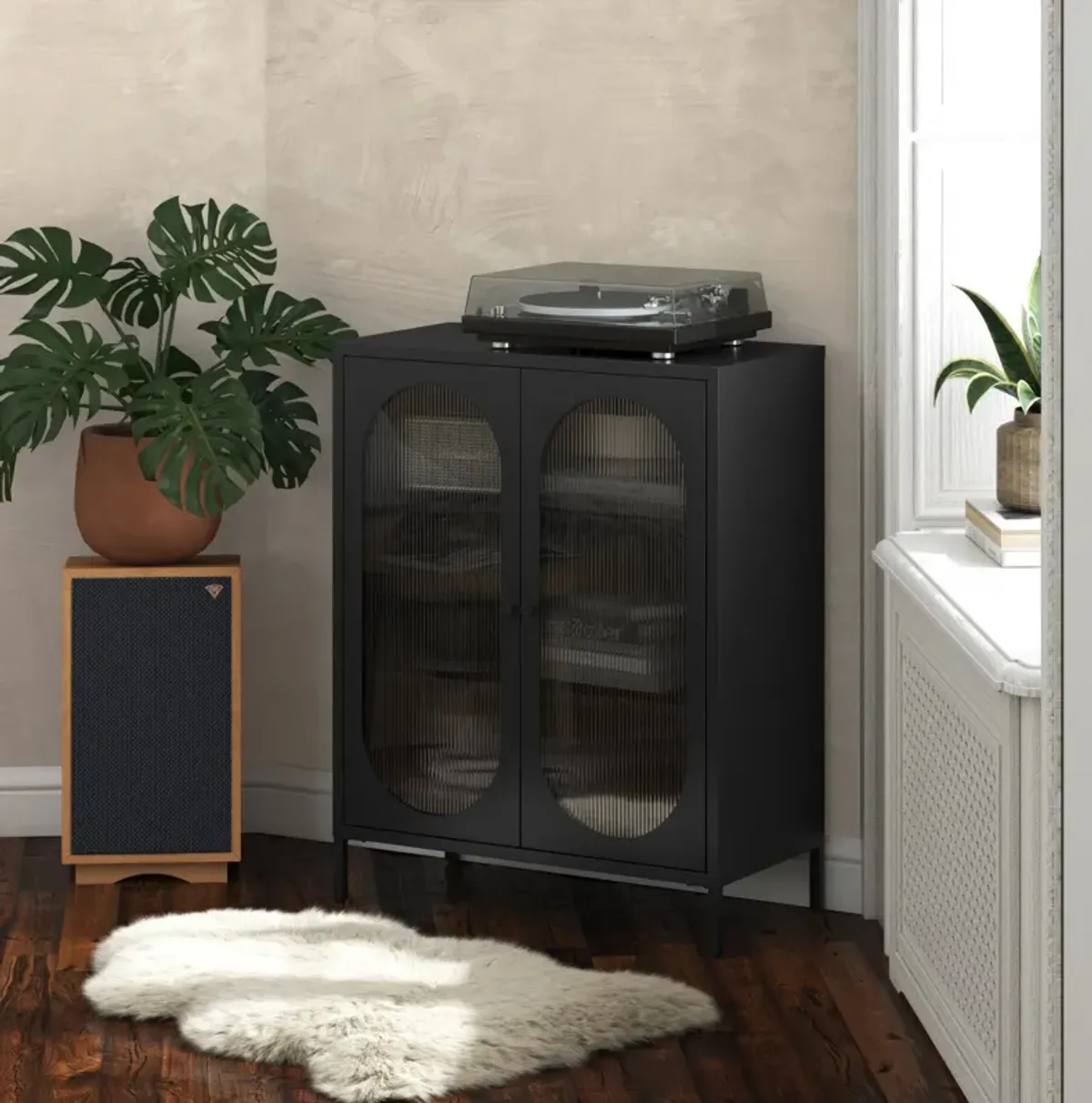 Luna Short 2 Door Accent Cabinet with Fluted Glass