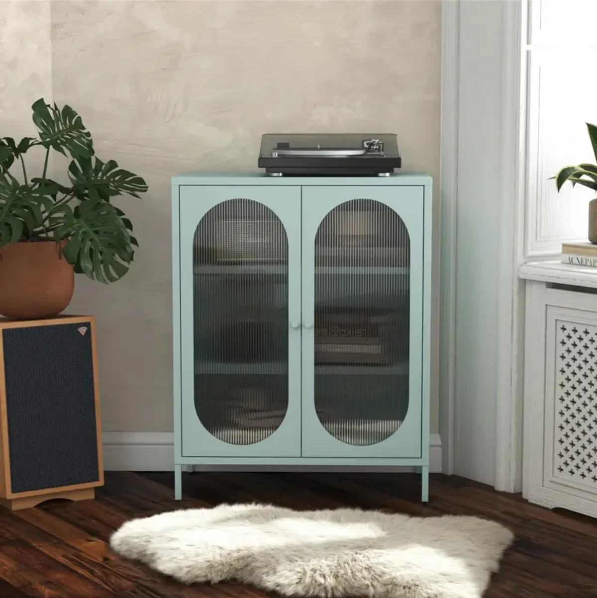 Luna Short 2 Door Accent Cabinet with Fluted Glass