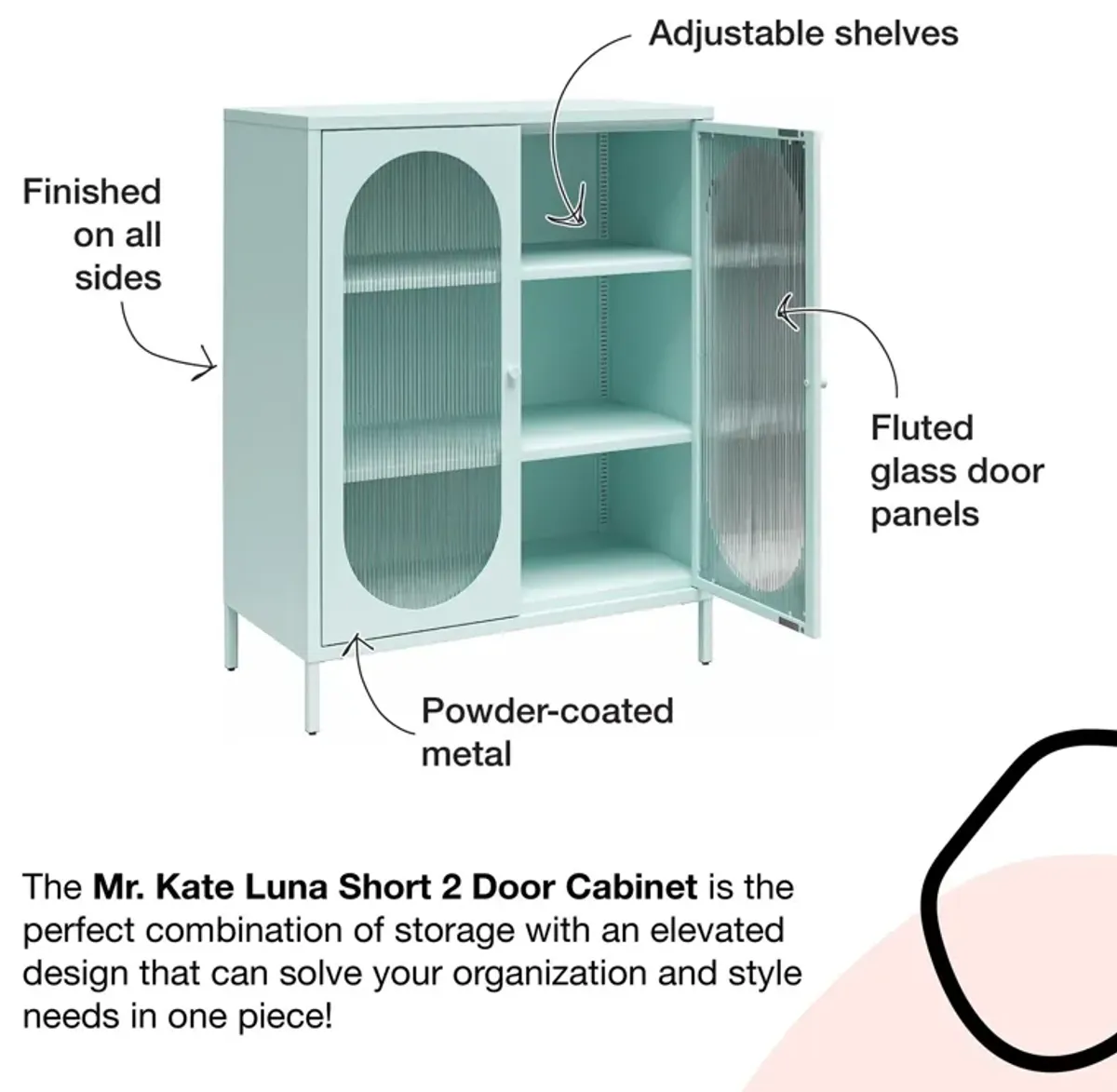 Luna Short 2 Door Accent Cabinet with Fluted Glass