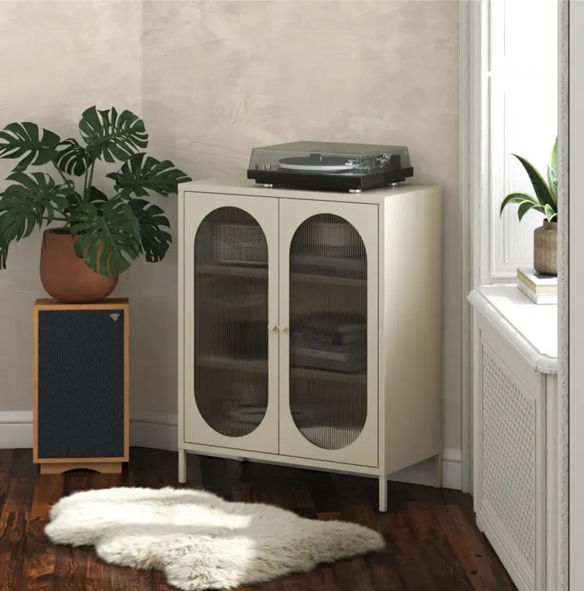 Luna Short 2 Door Accent Cabinet with Fluted Glass