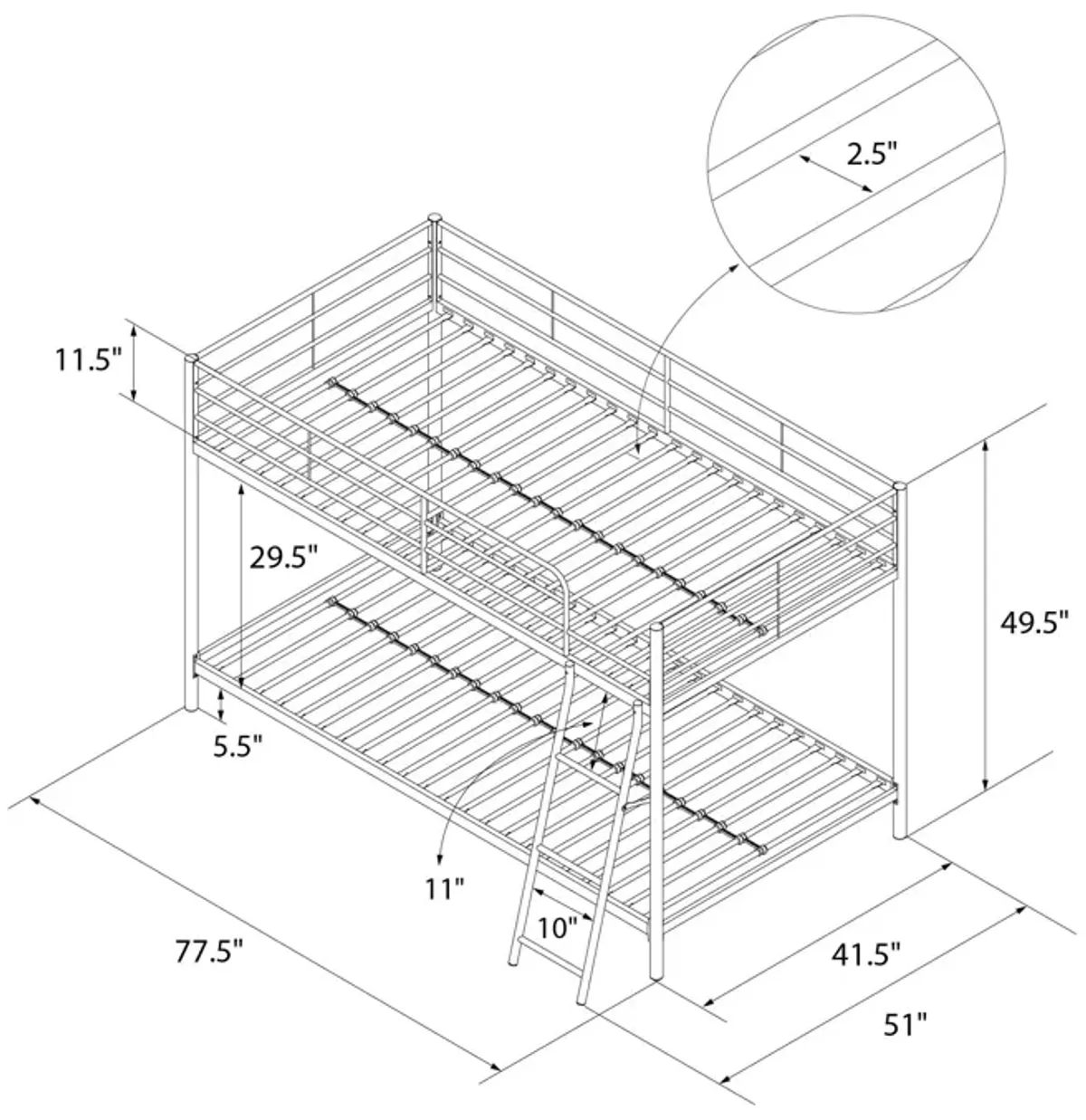 Small Space Junior Twin over Twin Metal Bunk Bed