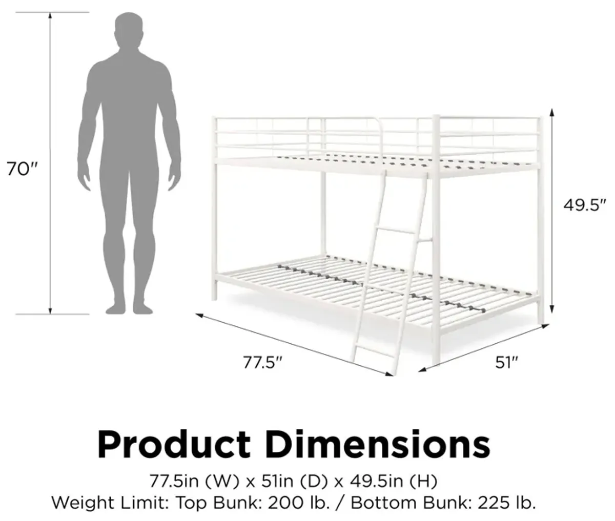 Small Space Junior Twin over Twin Metal Bunk Bed