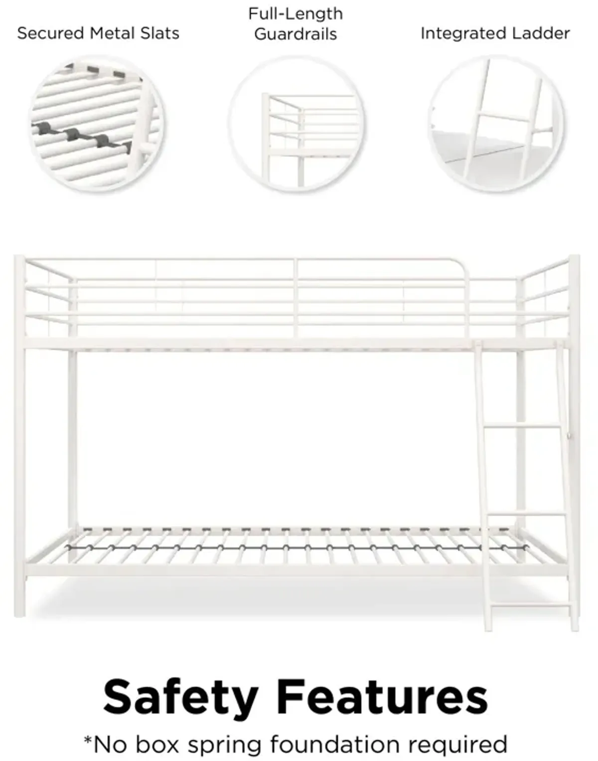 Small Space Junior Twin over Twin Metal Bunk Bed