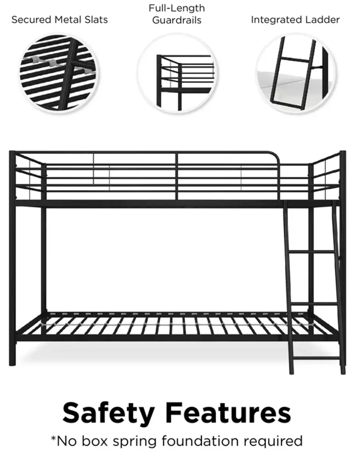 Small Space Junior Twin over Twin Metal Bunk Bed